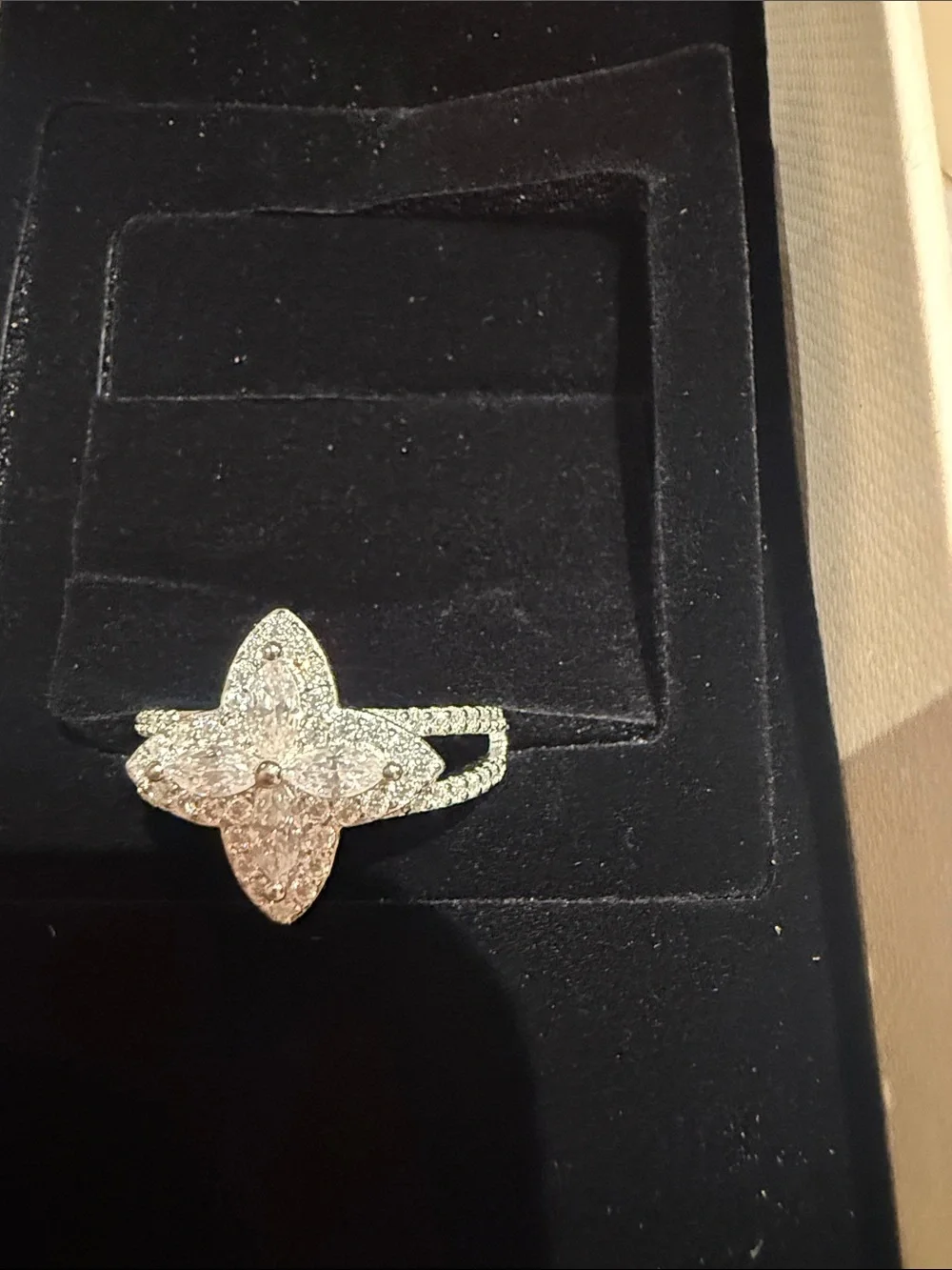 Sterling Silver Moissanite Clover Ring Size 8